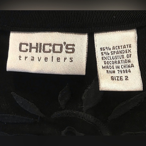 CHICOS TRAVELERS PACKABLE WRINKLE FREE, STRETCH EMBROIDERED CARDIGAN SZ 2, BLACK - Picture 3 of 6